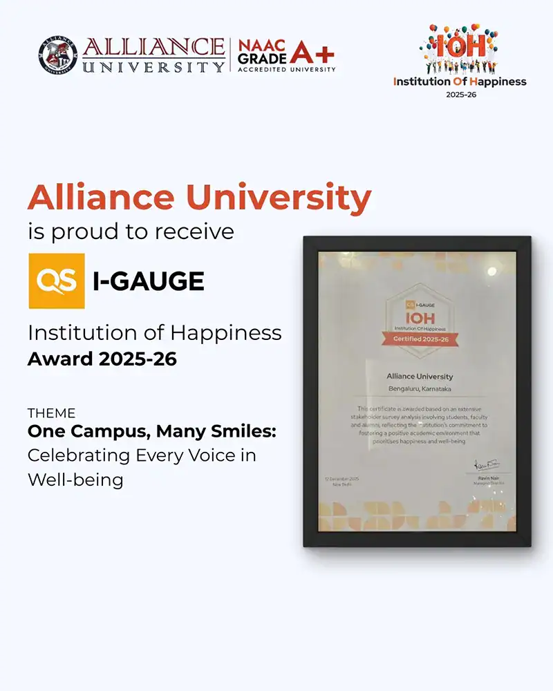 Alliance University Recognised with the QS I-GAUGE Institution of Happiness Award 2025–26